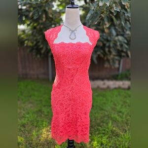 Nicole Miller Coral Fair Lady Lace Dress Cocktail Party Size Small